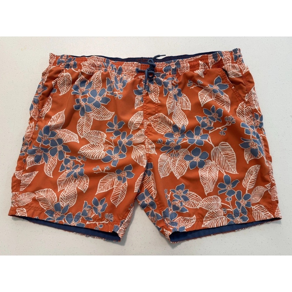 Reyn Spooner Board Swim Shorts Men's 2XL (44x7) Orange Floral Hawaiian Beach‎